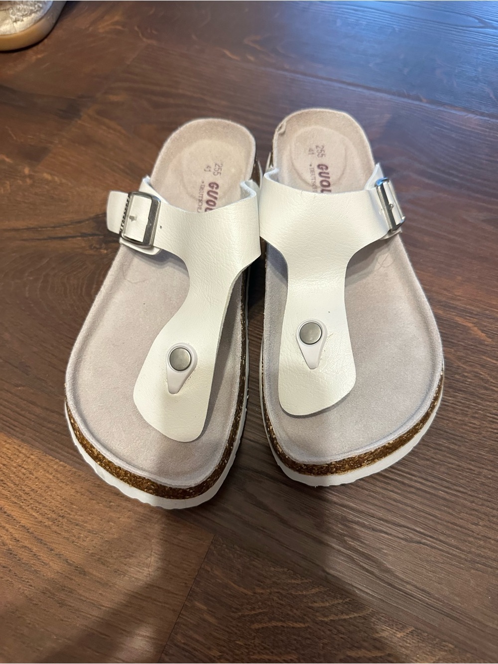 White Toe-Post Women's Sandals with Adjustable Buckle